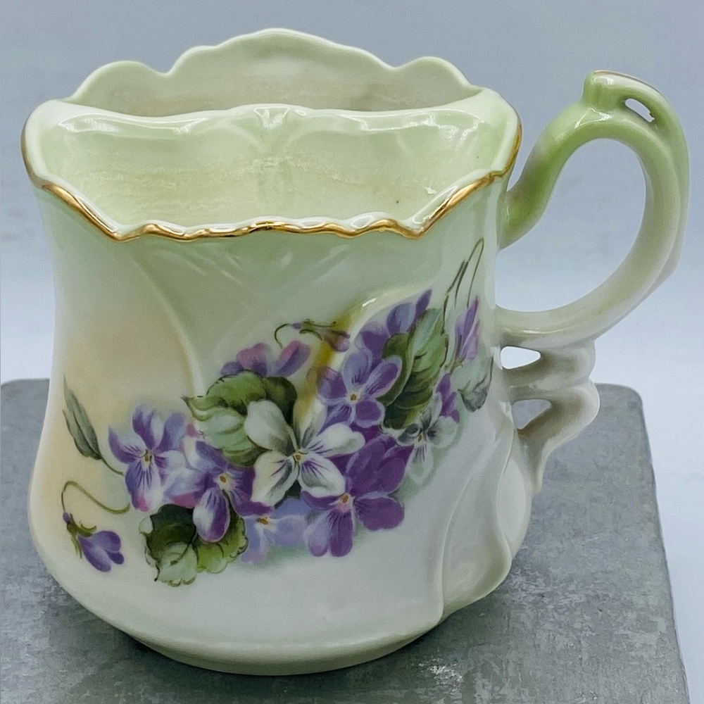 Antique Brandenburg Porcelain Mustache Mug Germany Hand Painted floral Design